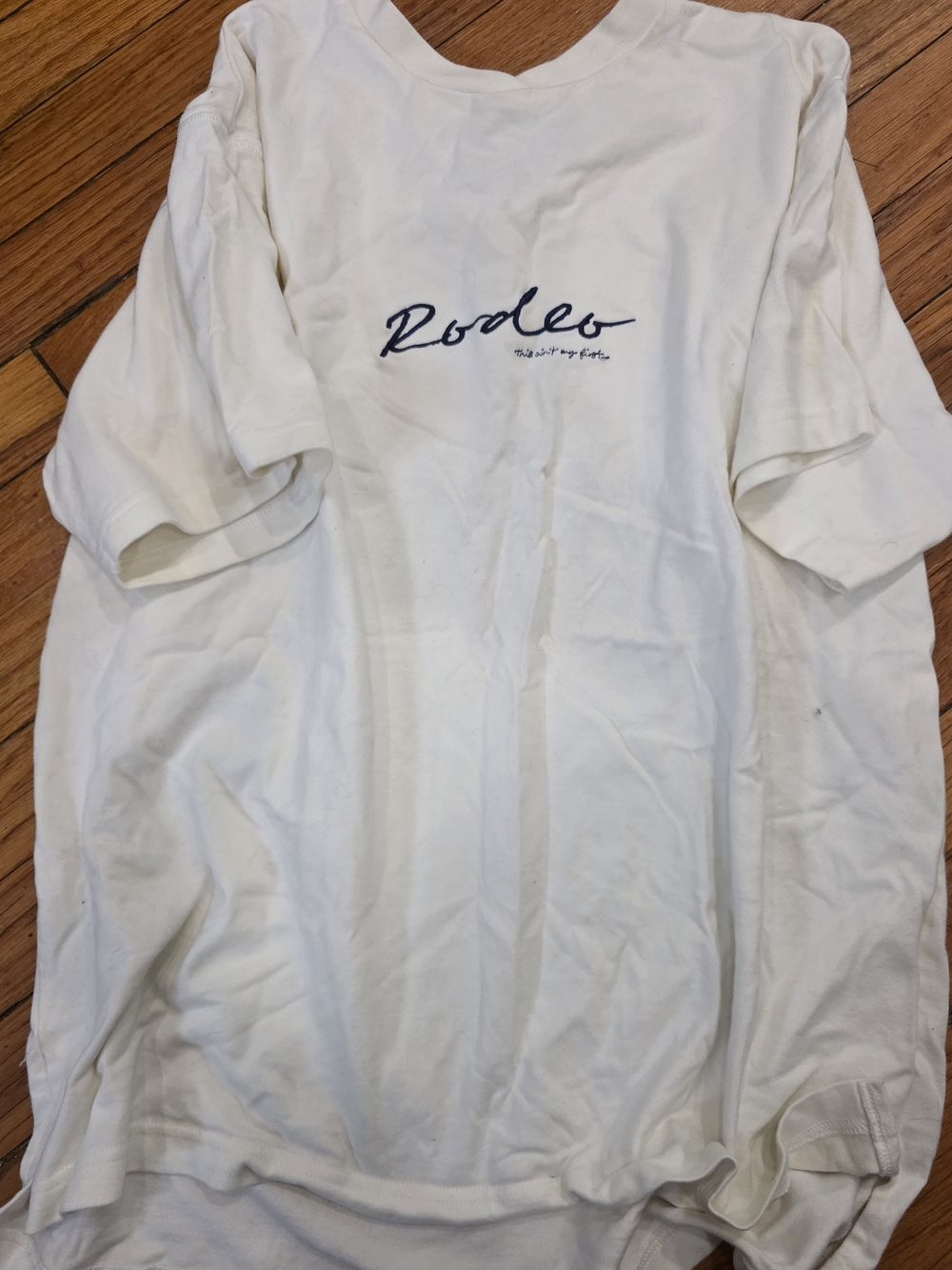 adidas White Short Sleeve Tee with Navy 'Rodeo' Script Logo